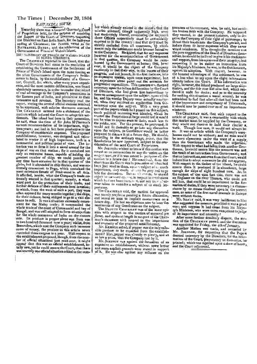 Establishment of Prince of Wales Island